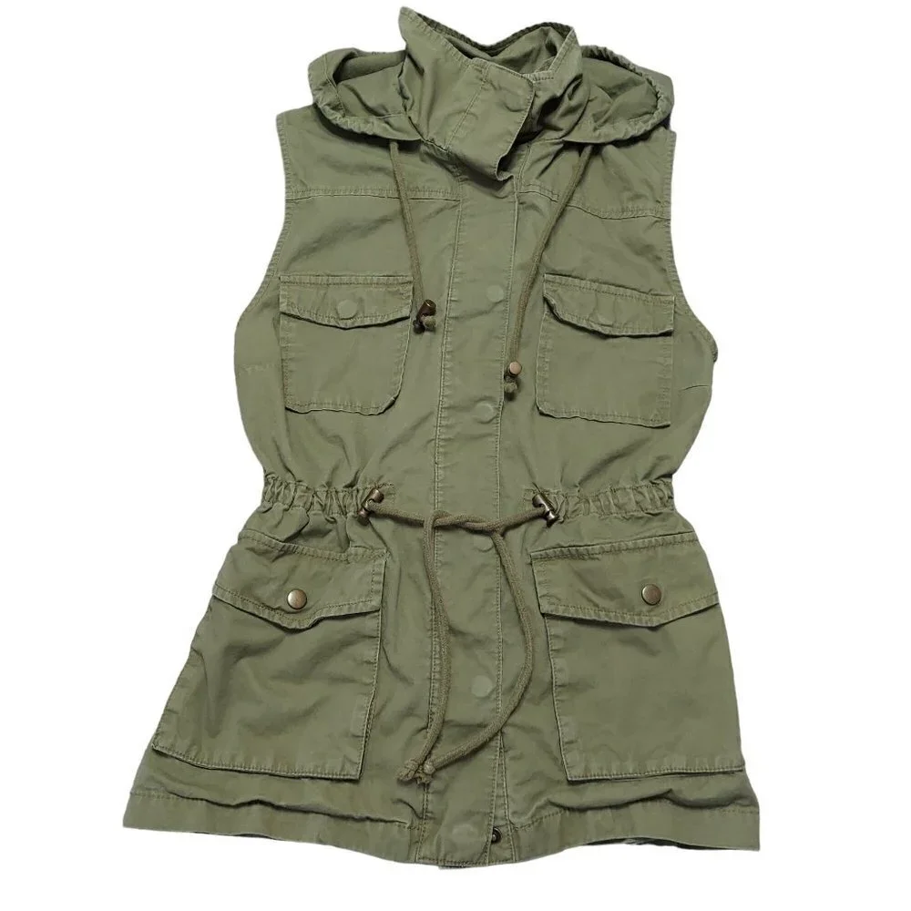 Love Tree Women's Army Green Hooded Utility Vest